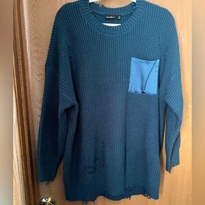 Torrid 2 Lovesick Teal Knit Distressed Sweater